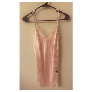 Pink and white striped silk night slip